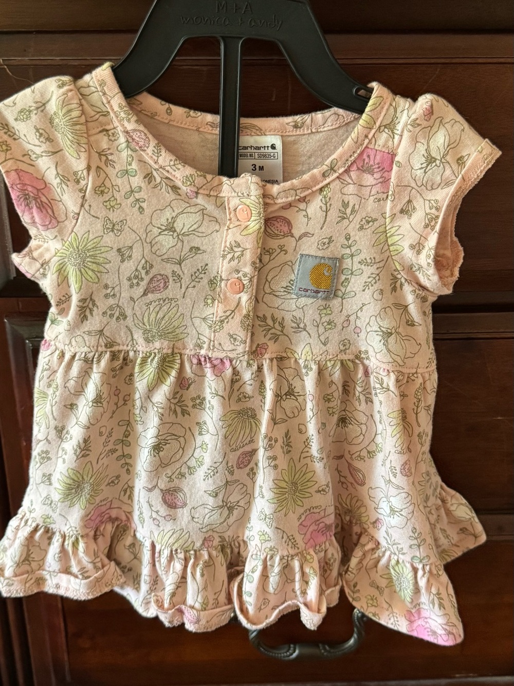Carhartt Pink Floral Ruffle Short-Sleeve Baby Top